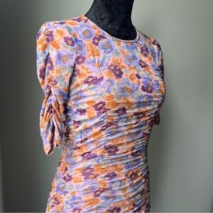Zara Purple Print Ruched Mini Dress